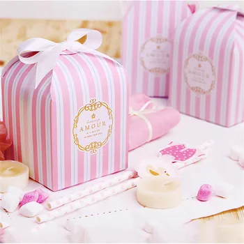 10 шт. полосатые подарочные коробки для конфет, чехол для рождественского подарка для детей, контейнер для выпечки печенья для свадебной вечеринки (без ленты)