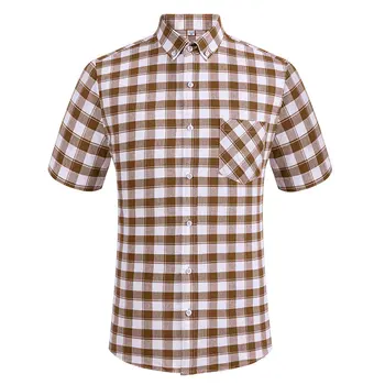100% Хлопок, Дышащие мужские Оксфордские летние рубашки в клетку с коротким рукавом, Полосатая мужская одежда, Деловой Обычный крой