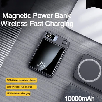 15 Вт Беспроводное быстрое зарядное устройство для Magsafe Магнитный портативный внешний вспомогательный аккумулятор 10000 мАч для iPhone 12 13 14 Power Bank