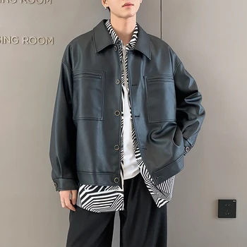 2022 Модный Бренд, Мужские Дизайнерские Кожаные Куртки в стиле панк, Мужская Приталенная Куртка, Мужское Приталенное Повседневное Кожаное Пальто S-2XL