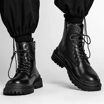 2023 Ботинки Martin, Мужская Обувь Черного Цвета, Повседневная Кожаная обувь в Британском Стиле, Мужские Ботинки с нескользящим Ворсом, Теплый Дизайн, Бесплатная Доставка