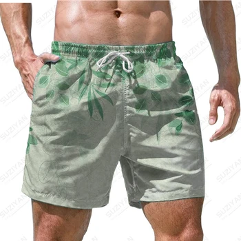 2023 Летние новые мужские пляжные шорты, Гавайские спортивные шорты для отдыха, шорты с 3D-принтом, дышащие большие листья