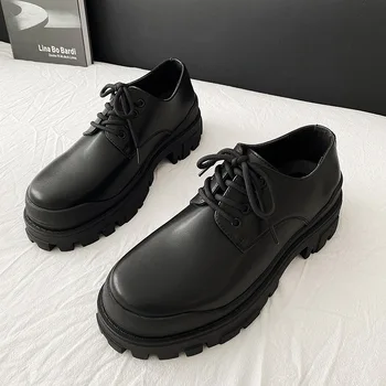 2023 Мужские и женские Повседневные Маленькие кожаные туфли на толстой подошве черного цвета, рабочие модельные туфли, туфли-дерби с завышенной посадкой, пара обуви