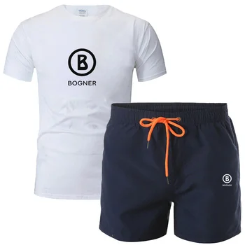 2023 Мужской летний новый спортивный костюм из хлопка BOGNER с короткими рукавами, футболка свободного кроя с коротким рукавом
