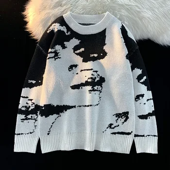 2023 Мужской осенний свитер с завязками, пуловер с круглым вырезом, молодежный свитер в стиле Ретро в японском стиле для хай-стрит