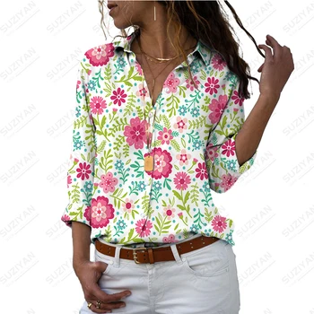 2023 Новая Женская рубашка с длинным рукавом с цветочным 3D Принтом Модная Удобная рубашка Милая Универсальная рубашка