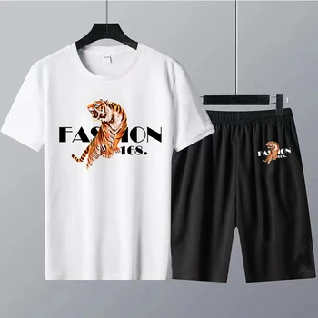 2023 Новый комплект футболок Для мужчин, короткая одежда, Мужская футболка с коротким рукавом, Спортивный костюм, Хлопковый комплект из 2 предметов, Роскошная одежда Tiger