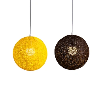 2X Кофейно-желтая люстра из бамбука, ротанга и пеньки с шариками Для индивидуального творчества, сферический абажур из ротанга в виде гнезда