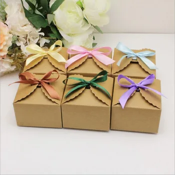 50 ШТ Коричневая бумажная квадратная коробка для конфет, свадебные коробки из крафт-бумаги, подарочная упаковка для вечеринки по случаю дня рождения