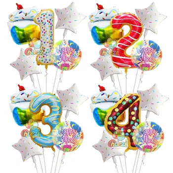 5шт 40-дюймовые воздушные шары из фольги с номером пончика, Радужный конфетный торт, Гелиевый баллон, 18-дюймовые Прозрачные украшения для вечеринки по случаю Дня рождения, детские игрушки