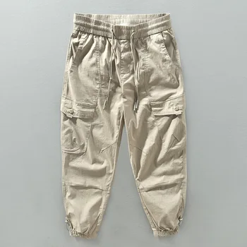 8600 Модные универсальные брюки-карго, весенне-осенняя мужская одежда, повседневные свободные брюки с множеством карманов, простые мужские брюки