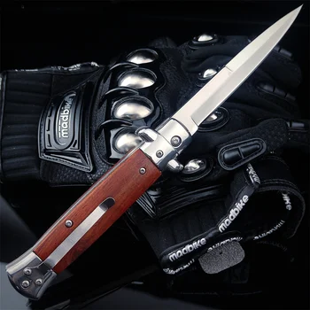 AKC Стилет Складной Нож-Флиппер с Вспомогательным Лезвием 440C Зеркальное Лезвие Деревянная Ручка Открытый Кемпинг Охота EDC Карманные Инструменты Подарки