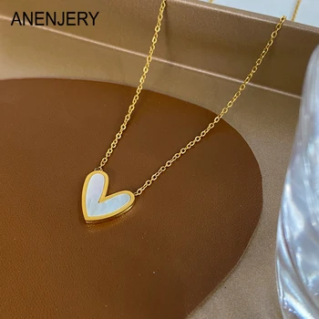 ANENJERY Белое ожерелье с подвеской в виде сердца в виде капли Глазури для женщин, Нежная Классическая цепочка для Ключиц Золотого цвета, Вечерние украшения