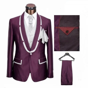 botón blanco Blazer solapa novio esmoquin padrinos de boda Hombre Trajes de graduación (chaqueta + pantalones + chaleco)