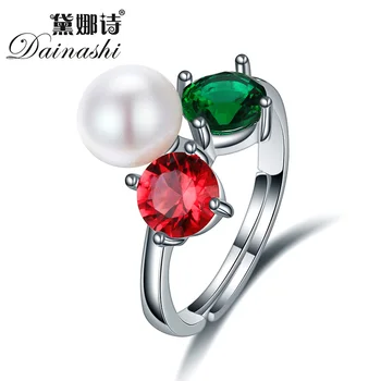 Dainashi Высококачественные кольца из стерлингового серебра 925 пробы для женщин, регулируемые красочные ювелирные изделия, серебряные женские кольца с натуральным жемчугом 8-9 мм