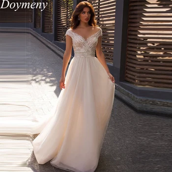 Doymeny/Свадебное платье для новобрачных, милая спинка, стреловидный шлейф, с открытыми плечами, на шнуровке, иллюзия бисероплетения, тюлевый халат для новобрачных