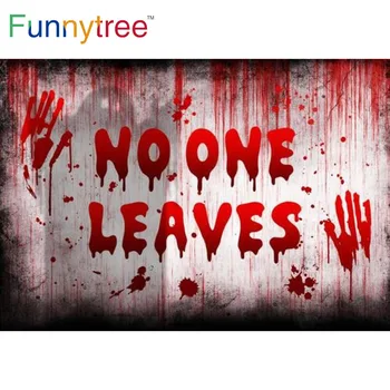 Funnytree Хэллоуин Ужасный, никто не уходит С Вечеринки, Фон с Призраками, Реалистичные отпечатки пальцев, Стена, Зомби, Фон для фотосессии