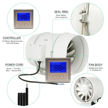 Hon & Guan 8-дюймовый вытяжной канальный вентилятор с таймером и интеллектуальным контроллером для вентилятора вентиляции ванной комнаты; HF-200PMZC