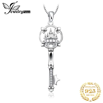 JewelryPalace Ключ от замка, Корона, ожерелье из Стерлингового серебра 925 пробы, Кубический цирконий, Имитация бриллианта, Подвеска для женщин, без цепочки