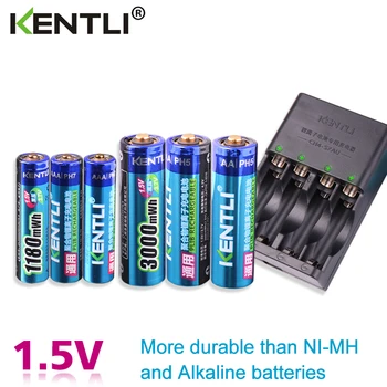 KENTLI 6шт 1,5 В батарейки типа АА ааа Перезаряжаемые литий-ионные Литий-полимерные литиевые батареи + 3 слота AA AAA литий-ионное умное зарядное устройство