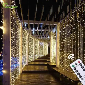 LEDSONLINE Новогодний Рождественский Занавес 3x3m 300 LED 5V USB светодиодная гирлянда сказочные огни струнные огни Водонепроницаемый ИК Пульт Дистанционного УПРАВЛЕНИЯ DIM