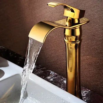 MAIDEER, высокий стиль, твердая латунь, золотая отделка, раковина для ванной, водопадный кран, золотой таз, смеситель для горячей и холодной воды