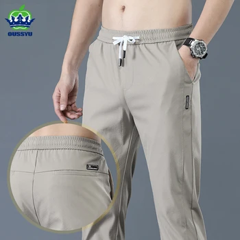 OUSSYU/ Брендовые новые Весенне-летние мужские Повседневные брюки, приталенные прямые тонкие брюки, мужские модные стрейчевые брюки цвета Хаки для бега 28-38