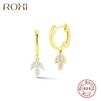 ROXI Роскошные Серьги-кольца с кристаллами циркона с клевером для женщин, свадебные серьги, ювелирные изделия из хряща Стерлингового серебра 925 пробы, подвески