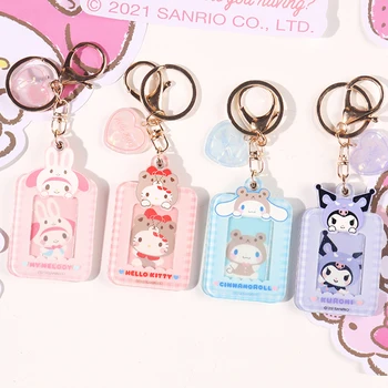 Sanrio Kitty Kuromi Melody Cinnamoroll Брелок для Ключей Фоторамка Милый Мультяшный Брелок Для ключей Diy Аксессуары Акриловый подарок для детей