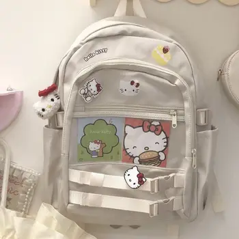Sanrio Рюкзаки Hello Kitty Kawaii Мультфильм Кампус Универсальная Большая Вместительная Легкая сумка для Отдыха для Девочек, Студенческая сумка
