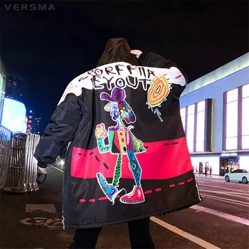 VERSMA Корейская Мужская Длинная Зимняя куртка с принтом Граффити в стиле Харадзюку, Парка в стиле хип-хоп Панк, Мужская Зимняя куртка, пальто, Дропшиппинг