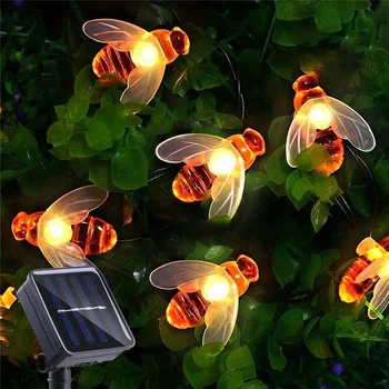 ZK30 Солнечный струнный светильник 20 LED Bee Outdoor Light Свадьба Домашний сад Патио вечеринка Рождественская елка Медоносная пчела Звездная фея Декор лампа