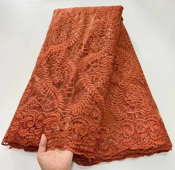 Африканская кружевная ткань 2023 Оранжевого Цвета Высококачественная французская Сетчатая кружевная ткань С блестками Нигерийские кружевные ткани Для Свадебного платья