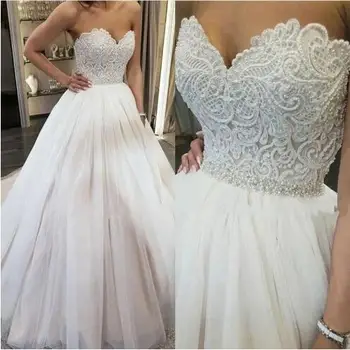 Бальное платье из белого тюля цвета слоновой кости с жемчугом в виде сердечка Свадебные платья для невесты 2022 Брак на заказ Плюс размер
