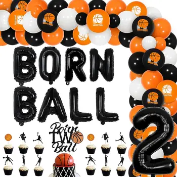 Баскетбольные украшения для вечеринки по случаю дня рождения мальчиков Спортивные принадлежности для вечеринки по случаю 2-го дня рождения Born Two Ball Оранжево-черный комплект Гирлянд из воздушных шаров