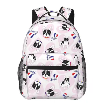 Бесшовный узор с французскими бульдогами, рюкзак для девочек и мальчиков, дорожные рюкзаки для подростков, школьная сумка