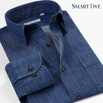 Бренд Smart five, высококачественные мужские Рубашки, Тонкая Элегантная Повседневная Деловая хлопковая джинсовая рубашка с длинным рукавом Для мужчин, Большие размеры 5XL 6XL