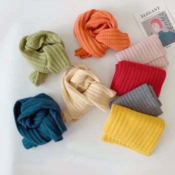 Брендовый дизайнерский детский зимний шарф, толстые теплые вязаные шарфы для детей, модная детская однотонная винтажная накидка для улицы