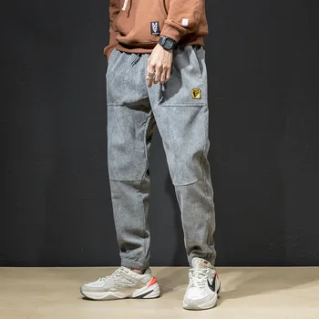 Брюки-карандаш, мужские однотонные брюки-карго с эластичной отстрочкой на талии, Плиссированные брюки для подростков, спортивные штаны для бега трусцой, Модная Уличная одежда
