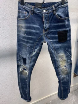 Весна 2023, новые джинсовые брюки D2, мужские детские синие джинсы, модные заплатки с дырками, краска для маленьких ножек, джинсы D2