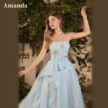 Вечернее платье Amanda Princess с 3D бабочкой, Элегантное платье для выпускного вечера без бретелек 2023, милое вечернее платье из фатина трапециевидной формы