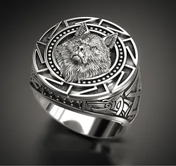 Винтажное кольцо с тотемом Волка, скандинавский миф, воин-викинг, Волчья голова, мужское кольцо, ювелирные изделия