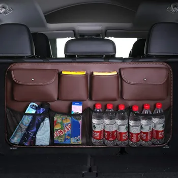 Высококачественная Кожаная сумка для хранения спинки заднего сиденья автомобиля, многокарманный Органайзер для багажника автомобиля, автоматическая укладка, Уборка, аксессуары для интерьера