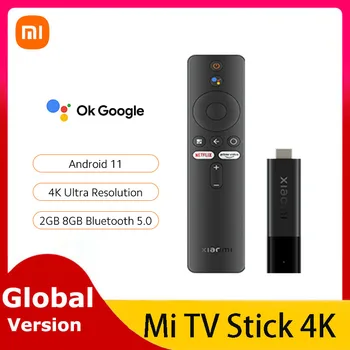 Глобальная версия Xiaomi Mi TV Stick 4K Android 11, 2 ГБ, 8 ГБ, Портативная потоковая передача, многоязычный пульт дистанционного управления 360 Bluetooth