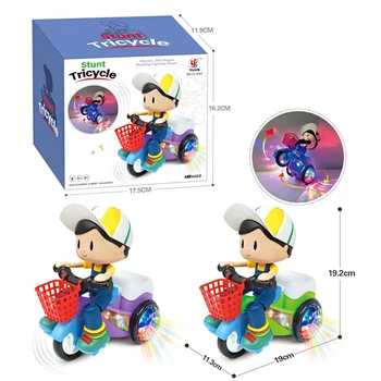 Детский электрический игрушечный автомобиль с мультяшным персонажем, трюковой трехколесный велосипед, крутые танцы и музыка, вращающийся на 360 градусов автомобиль, имитирующий трехколесный велосипед, подарок