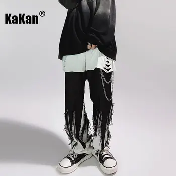 Джинсы Свободного кроя Kakan в стиле хип-хоп, широкие штанины на Хай-стрит, Модные Длинные Джинсы с прямыми штанинами в стиле панк K027-A1690