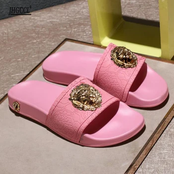 Дизайнерские тапочки, женские роскошные туфли на плоской подошве, уличная пляжная обувь, роскошные мужские сандалии, домашние тапочки, повседневные роскошные тапочки T6