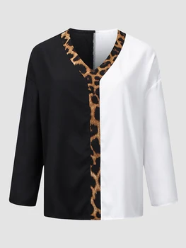 Женская блузка Finjani из шифона с длинным рукавом 2023, модная блузка с V-образным вырезом и принтом, Элегантные блузки Больших размеров с цветными блоками, топы