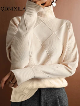 Женский свитер Осень-зима, новинка, Повседневный Свободный Теплый однотонный топ с длинными рукавами, вязаный пуловер, женская одежда