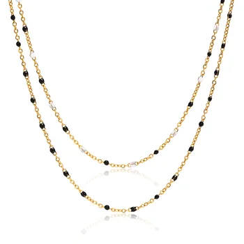 Женское ожерелье с цепочкой из черной эмали, многослойные ювелирные изделия из нержавеющей стали